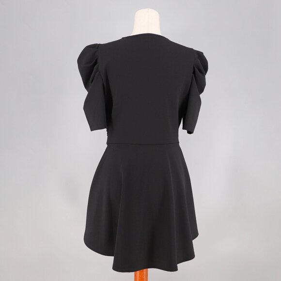 BOSTON PROPER Hi-Low Peplum Puff Sleeve Tunic Top Crepe Stretch Solid Black Sz M - Picture 4 of 7